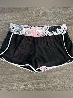 Fabletics Renata Black mesh overlay Athletic Shorts Pink Splash Waistband